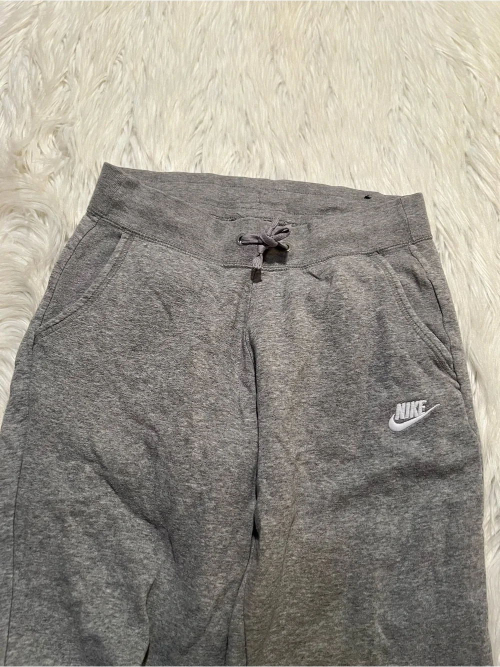 Nike Women's Size XS Sweatpants Joggers Light Heather Gray White Mid-Rise Cotton